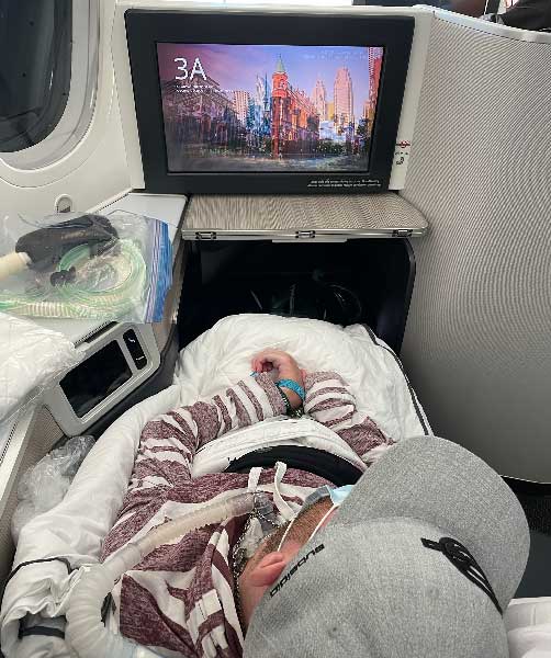 Ean traveling in an Air Canada Pod from Vancouver to Mexico
